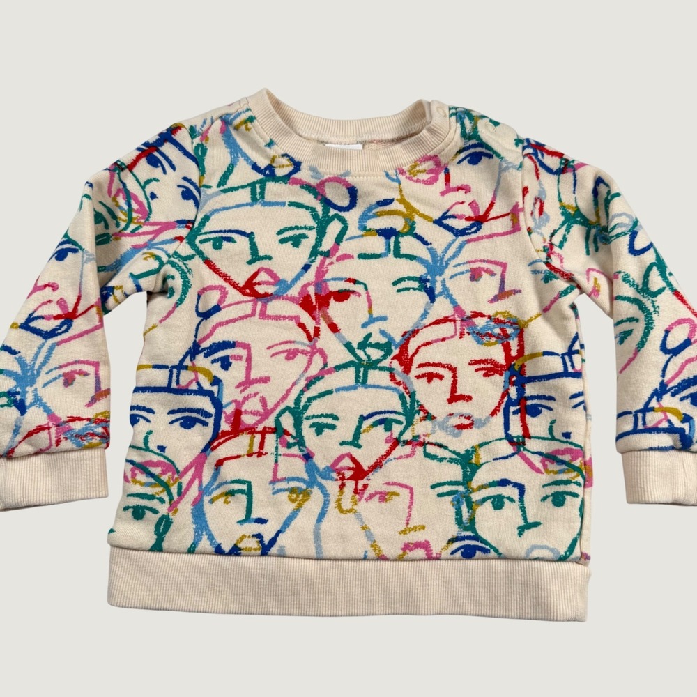 Nordstrom by Cristina Martinez Kids Abstract Face Print Sweatshirt Cream 18M